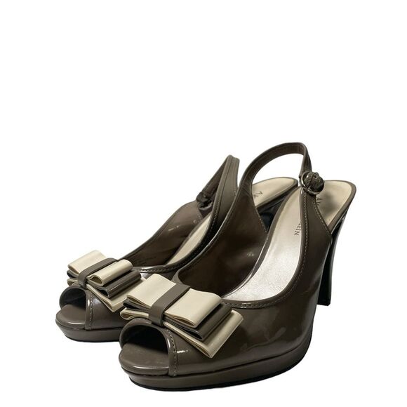 Anne Klein Shoes - Anne Klein Iflex Patent Peep Toe Slingback Greige Heel Women's Size 8.5